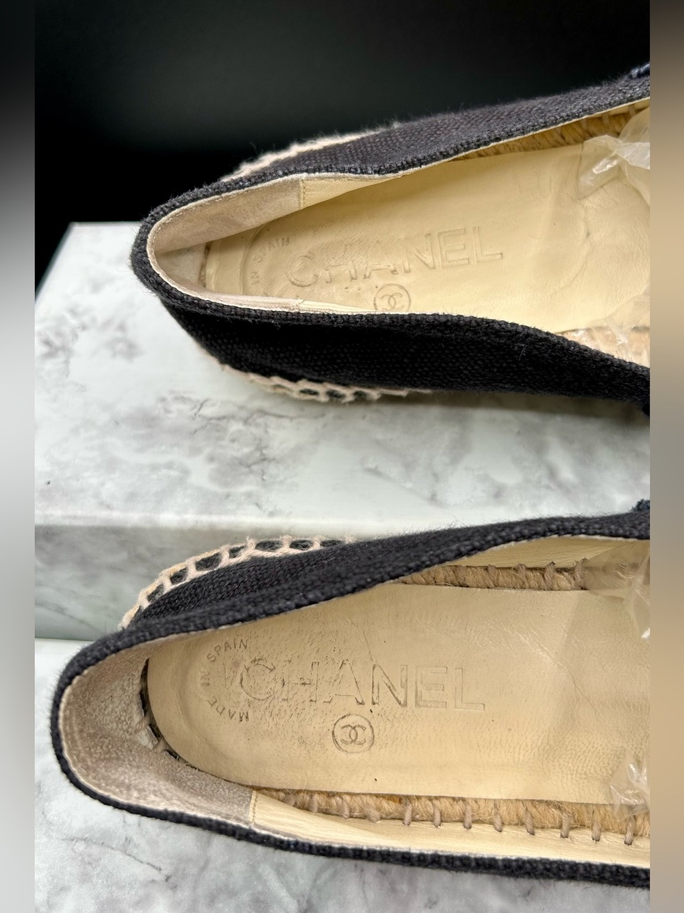 CHANEL CC Canvas Espadrille Linen  Flats Black/Charcoal color. EU Size 39 - Picture 5 of 16
